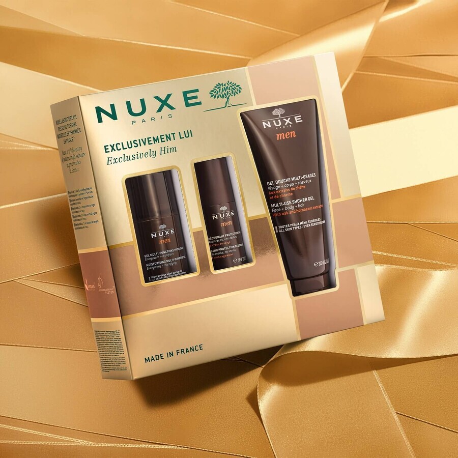 Coffret Nuxe Men, gel hydratant visage 50 ml + déodorant roll-on 50 ml + gel douche 200 ml