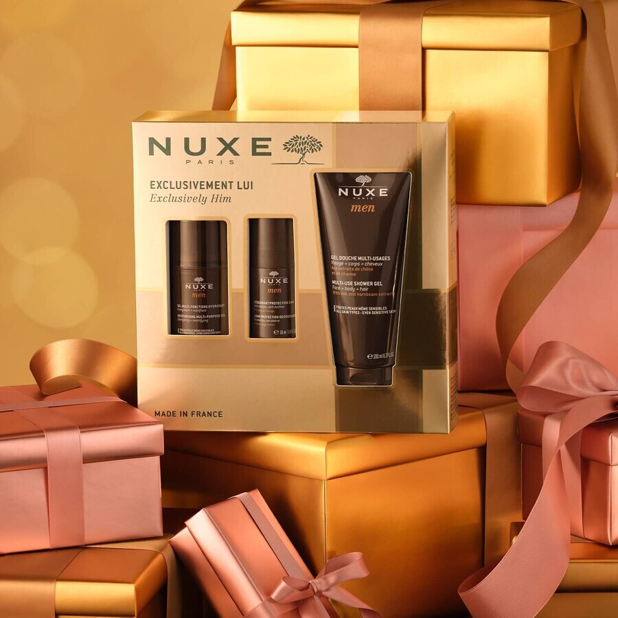 Coffret Nuxe Men, gel hydratant visage 50 ml + déodorant roll-on 50 ml + gel douche 200 ml