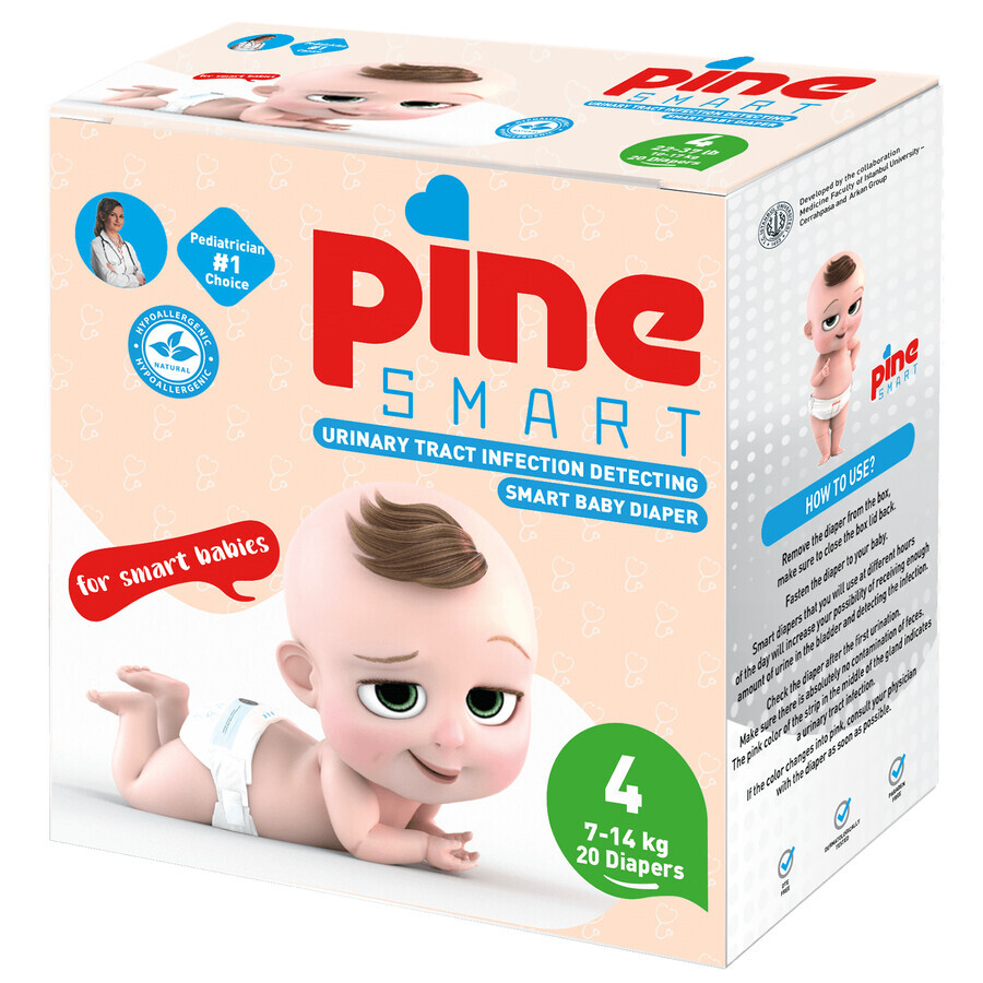 Pine Smart, pannolini per il rilevamento delle infezioni del tratto urinario, taglia 4, maxi, 7-14 kg, 20 pz.