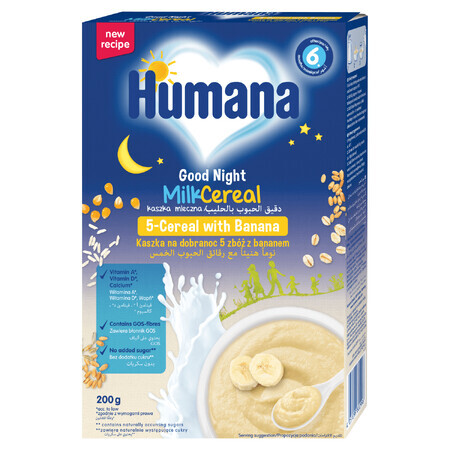 Humana Bedtime porridge 5 cereali con banana, latte, senza zuccheri aggiunti, dopo 6 mesi, 200 g