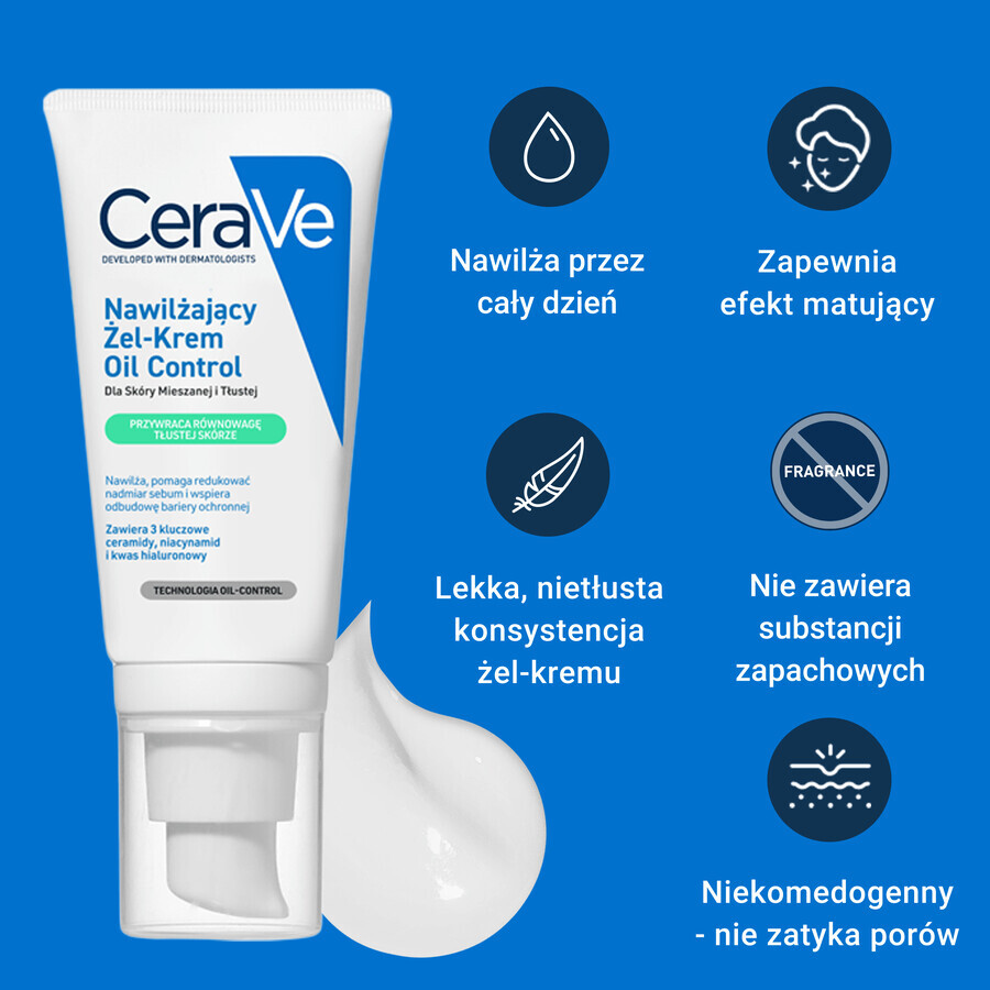 CeraVe Oil Control, moisturizing gel-cream, combination and oily skin, 52 ml