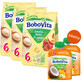 BoboVita Porridge manna set, 3 frutti, senza latte, dopo 6 mesi, 3 x 180 g + mousse in tubo, banana con mango e cocco, 2 x 80 g gratis