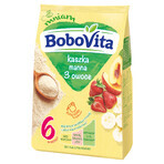 BoboVita Porridge manna set, 3 frutti, senza latte, dopo 6 mesi, 3 x 180 g + mousse in tubo, banana con mango e cocco, 2 x 80 g gratis