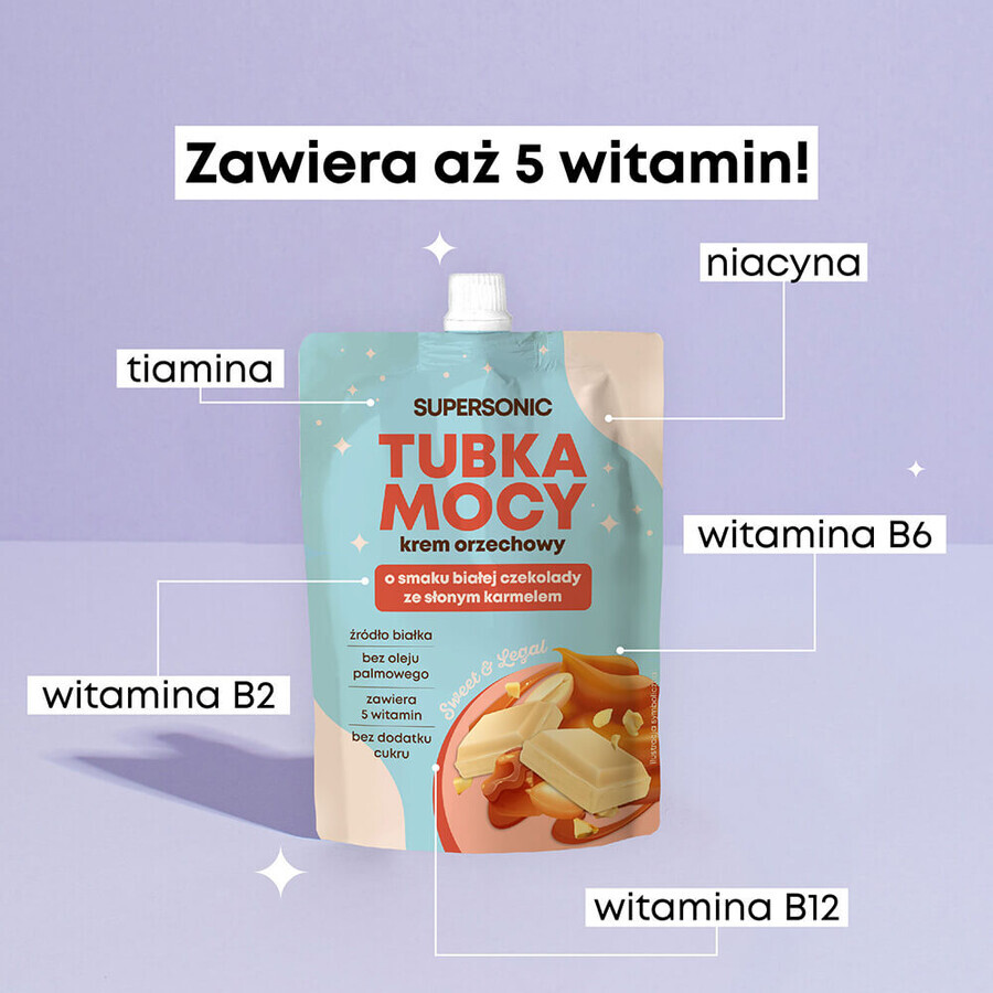 Tubo di potenza Supersonic, crema di arachidi, gusto caramello e cioccolato bianco, 50 g