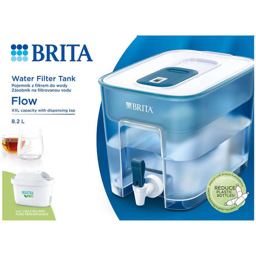 Brita Flow, 8,2 l filter dispenser with tap, blue + Maxtra Pro Pure Performance filter, 1 pc