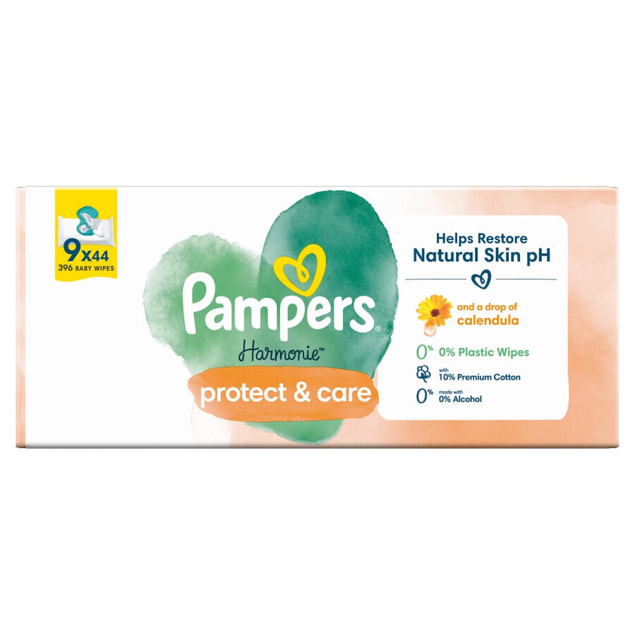 Pampers Harmonie Protect & Care, toallitas húmedas, 9 x 44 unidades