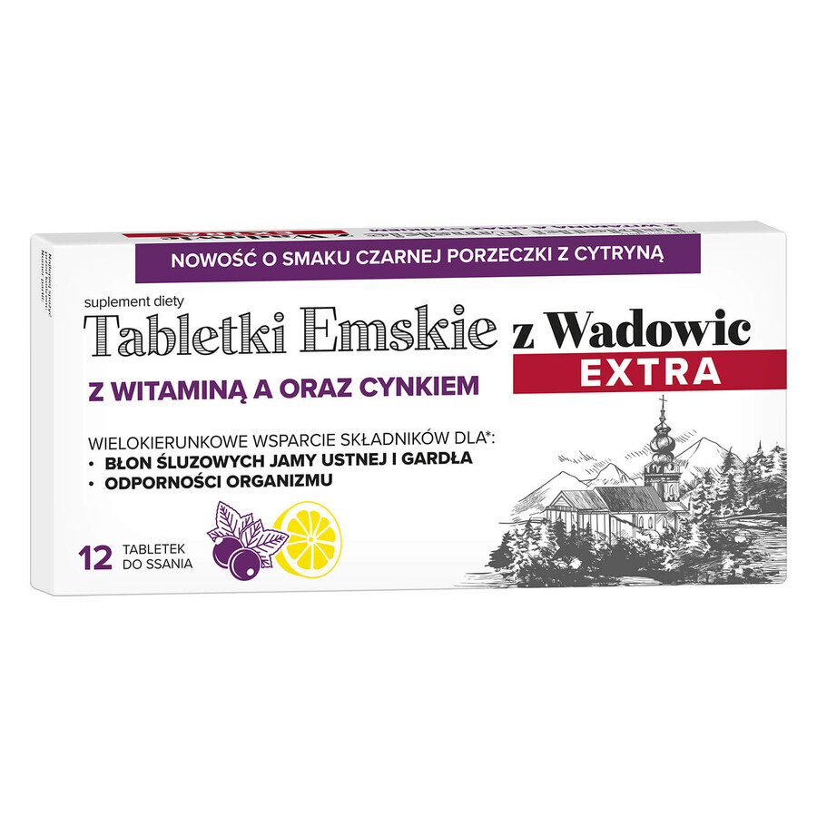 Emskie z Wadowic Compresse extra con vitamina A e zinco, a partire dai 6 anni di età, ribes nero con aroma di limone, 12 pillole