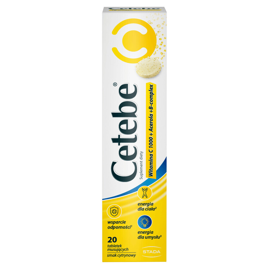 Cetebe Vitamina C 1000 + Acerola + Complejo B, sabor limón, 20 comprimidos efervescentes