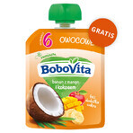 Set BoboVita Porridge di riso, lampone, senza latticini, senza glutine, dopo 6 mesi, 3 x 180 g + mousse in tubo, banana con mango e cocco, 2 x 80 g gratis