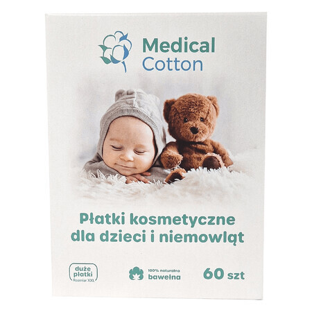 Cotone medico, assorbenti cosmetici per neonati e bambini, grandi, 100% cotone, dalla nascita, 60 pezzi