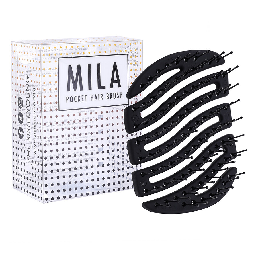 Sister Young Mila, mini spazzola per capelli per borsa o zaino, nera, 1 pz.