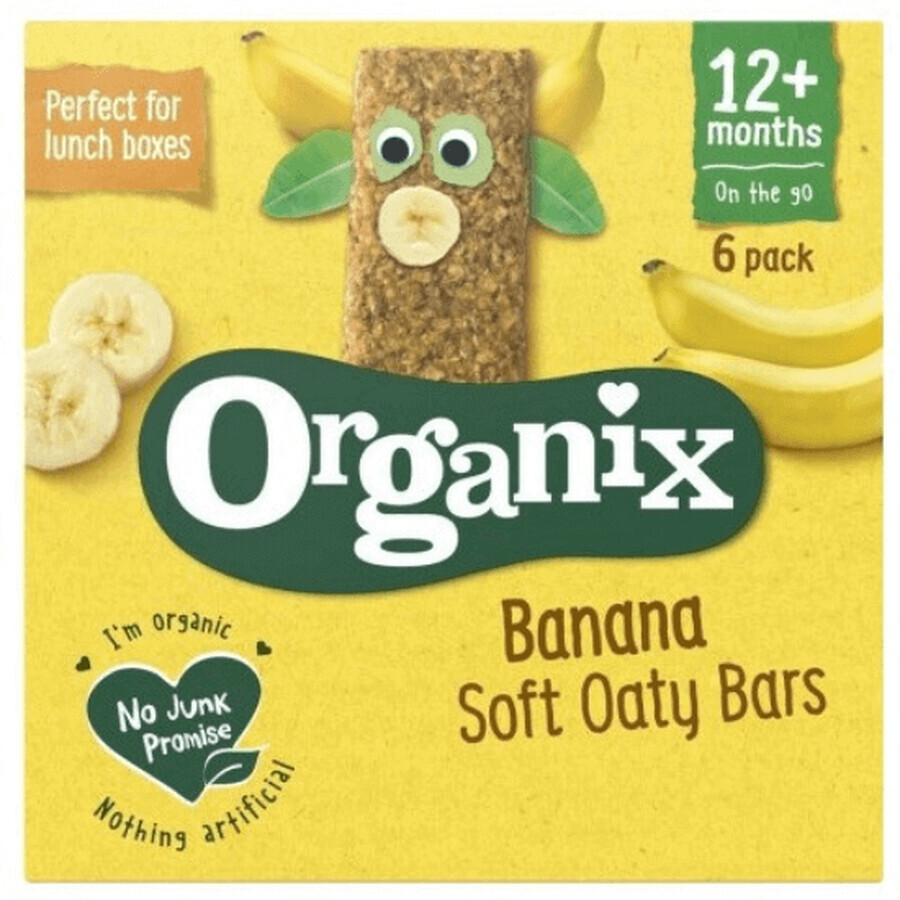 Barrette di cereali biologici con avena integrale e banane Goodies, +12 mesi, 6x 30gr, Organix