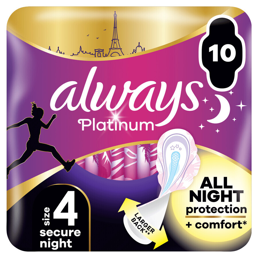 Sempre Platinum, assorbenti igienici alati, taglia 4, Secure Night, 10 pezzi