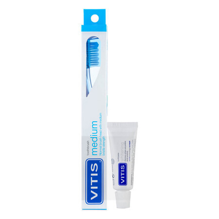 Vitis Medium, toothbrush, medium, 1 pc + toothpaste, 15 ml