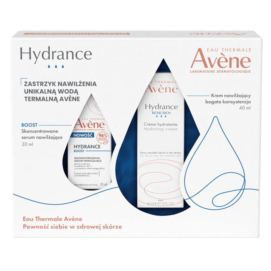 Avene Hydrance Moisture Moisture Shot Set, crema idratante ricca di texture 40 ml + siero idratante concentrato 30 ml