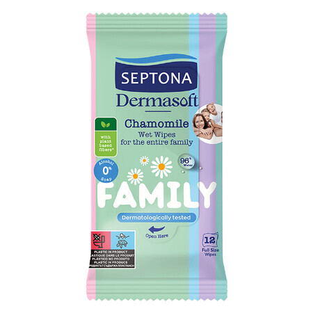 Septona Dermasoft, salviette umidificate, camomilla, 12 pezzi