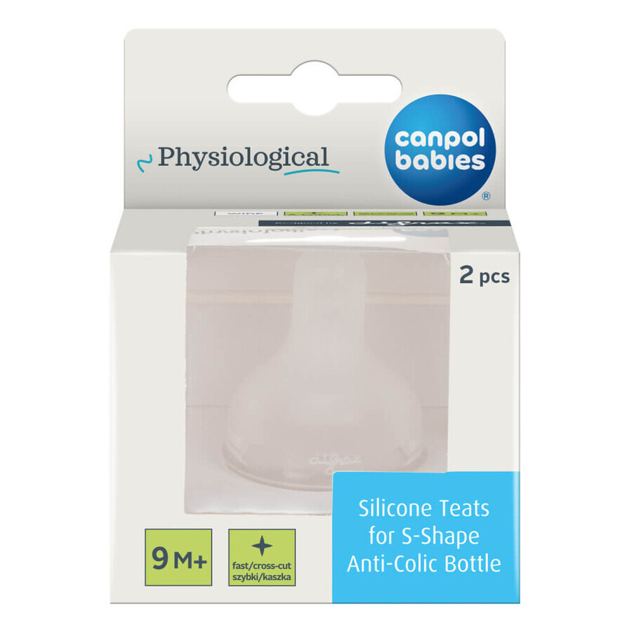 Canpol Babies, tettarella in silicone per biberon S-Shape XL, alimentazione rapida, 59/894, da 9 mesi, 2 pezzi