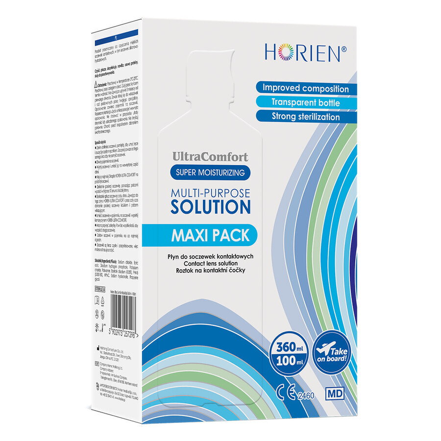 Horien Ultra Comfort soluzione multifunzionale, soluzione per lenti a contatto, confezione maxi, 360 ml + 100 ml