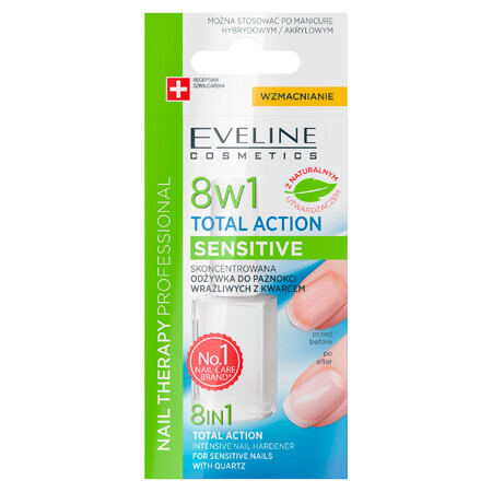 Eveline Cosmetics Nail Therapy Nail Therapy Total Action Sensitive 8in1, balsamo per unghie fragili e sfibrate, 12 ml