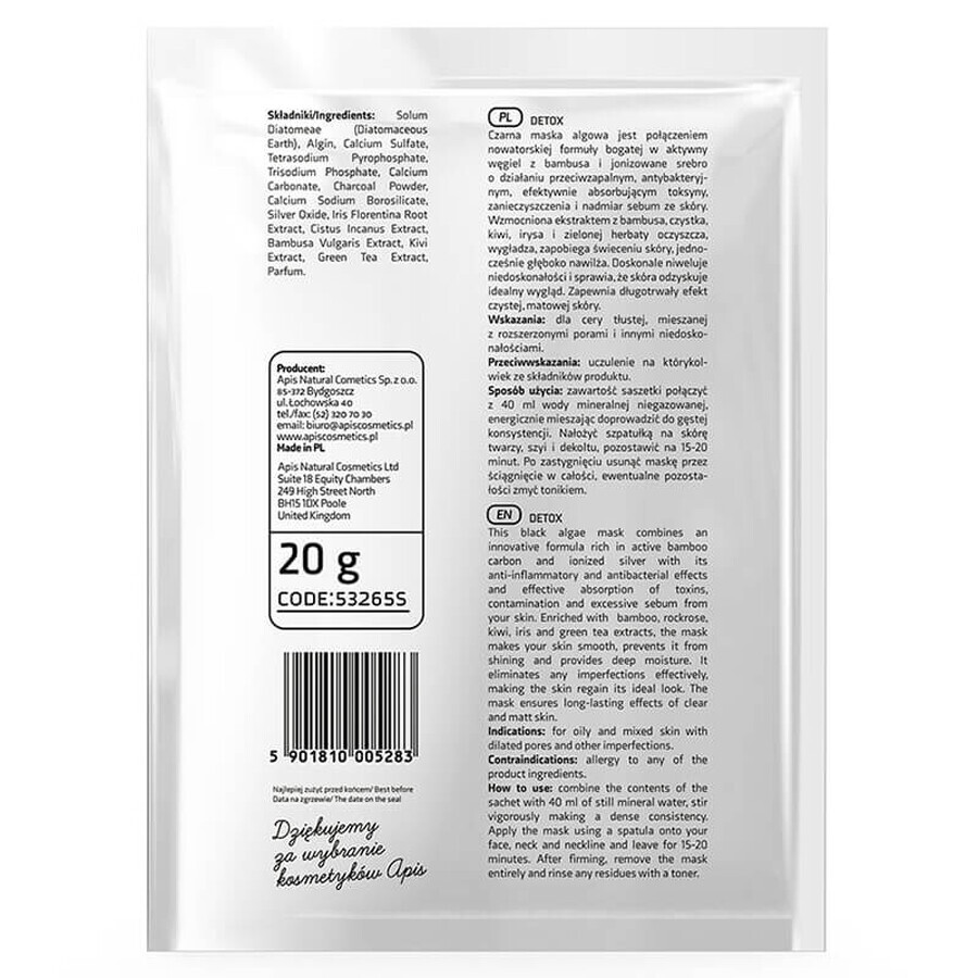 Apis Professional Detox, maschera disintossicante con alghe, 20 g