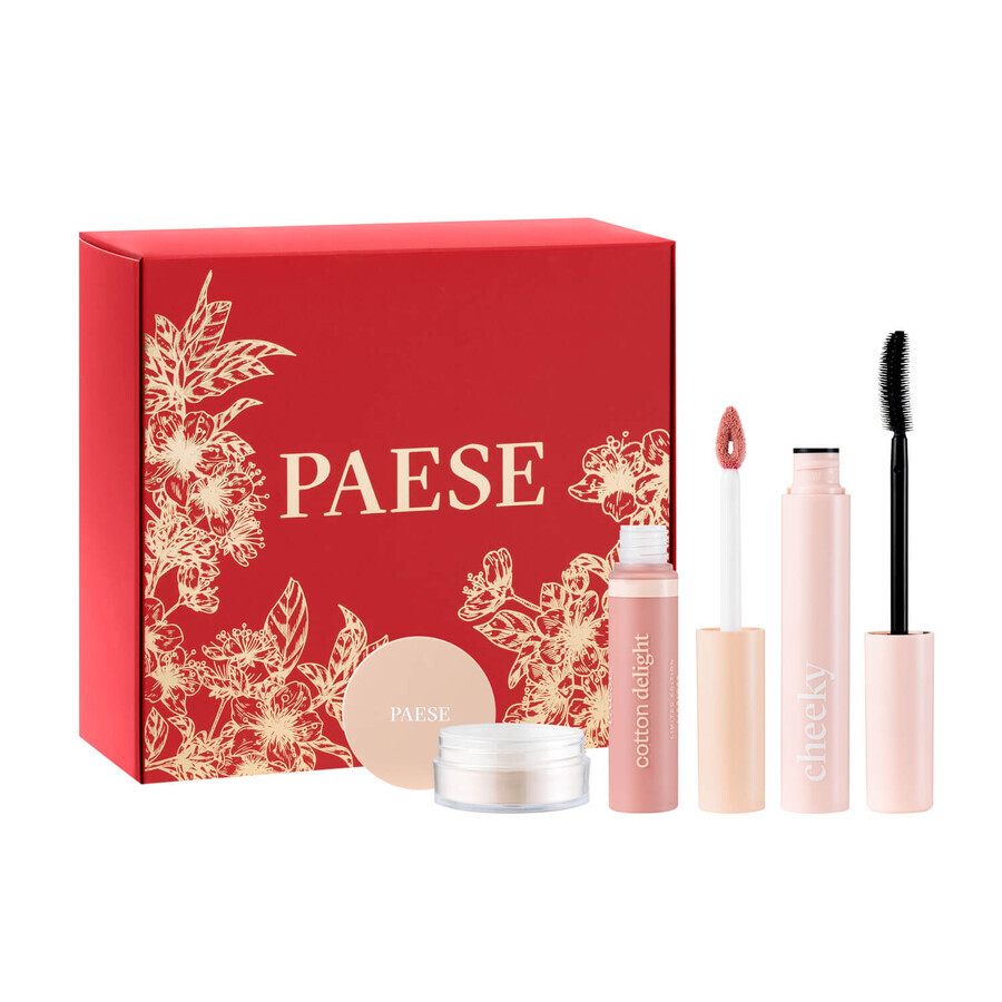 Paese Nature Look Set, Beauty Powder, polvere d'orzo, 10 g + Cheeky, mascara, 9 ml + Cotton Delight, lucidalabbra, 7,5 ml