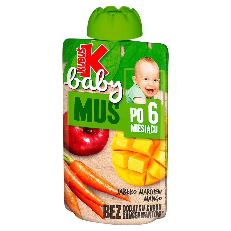 Kubuś Baby Mousse in der Tube, Apfel, Karotte, Mango, nach 6 Monaten, 100 g