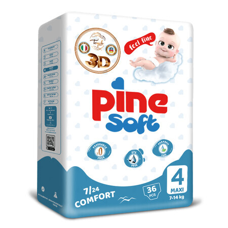 Pine Soft 3D, scutece, mărimea 4, Maxi, 7-14 kg, 36 buc