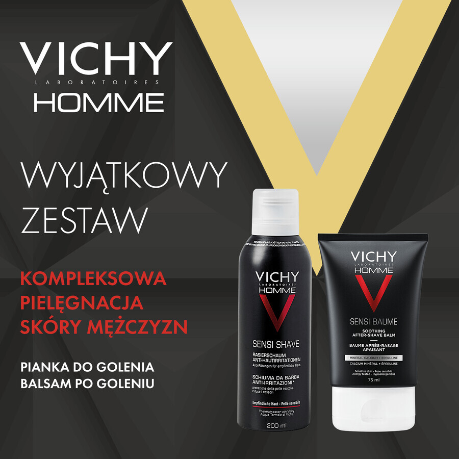 Vichy Homme Sensi scheerset, zacht anti-irriterend scheerschuim, 200 ml + verzachtende aftershavebalsem voor de gevoelige huid, 50 ml