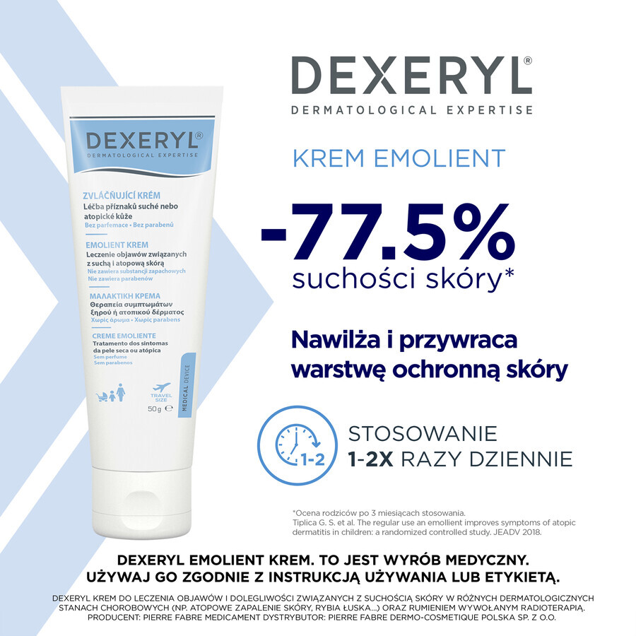 Dexeryl crème émolliente pour peau sèche, 50 g