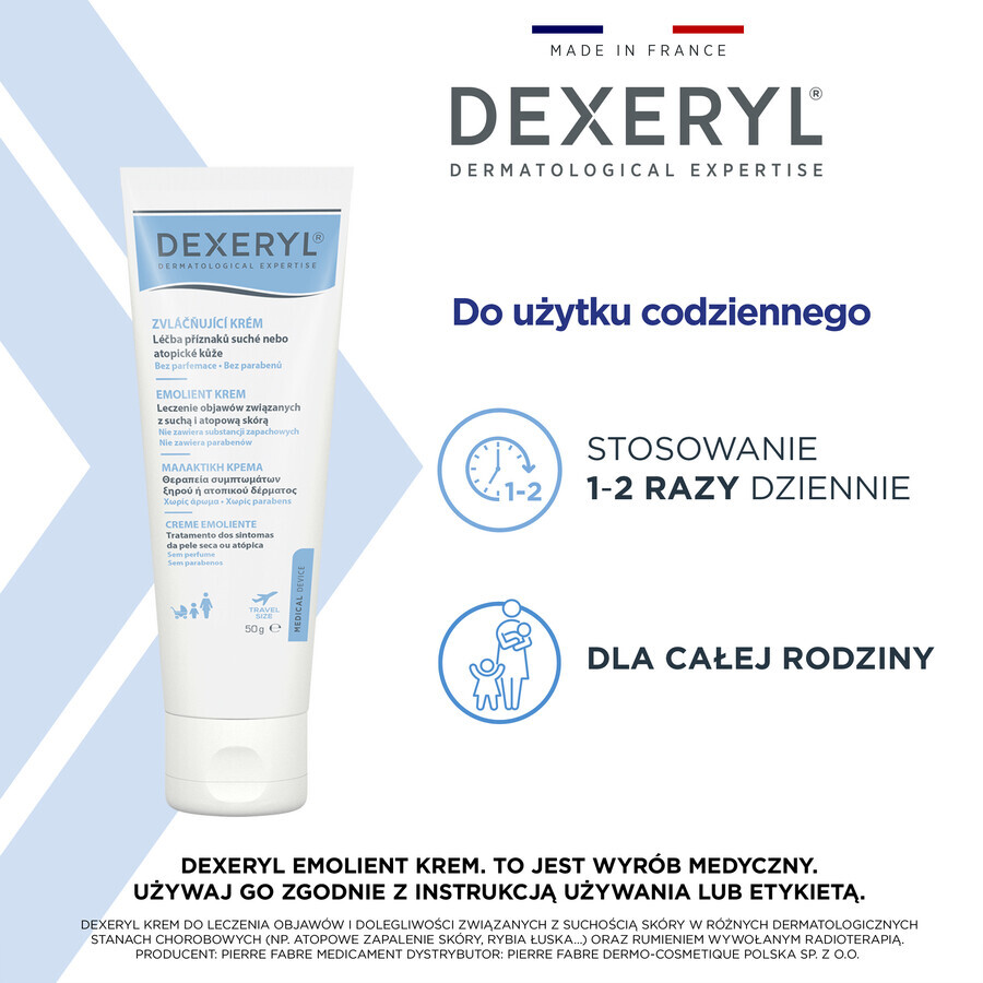 Dexeryl crème émolliente pour peau sèche, 50 g