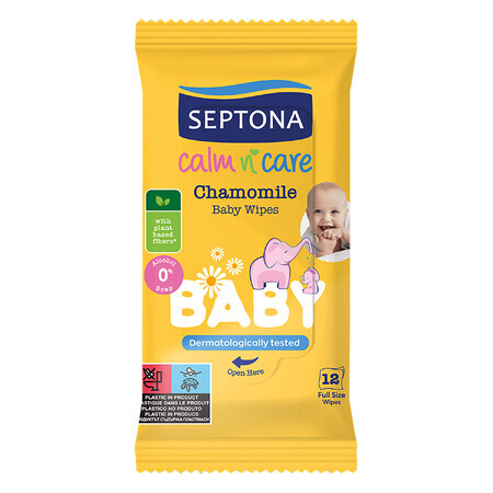 Septona Baby Calm n Care, vochtige doekjes, kamille, vanaf 1 dag oud, 12 stuks