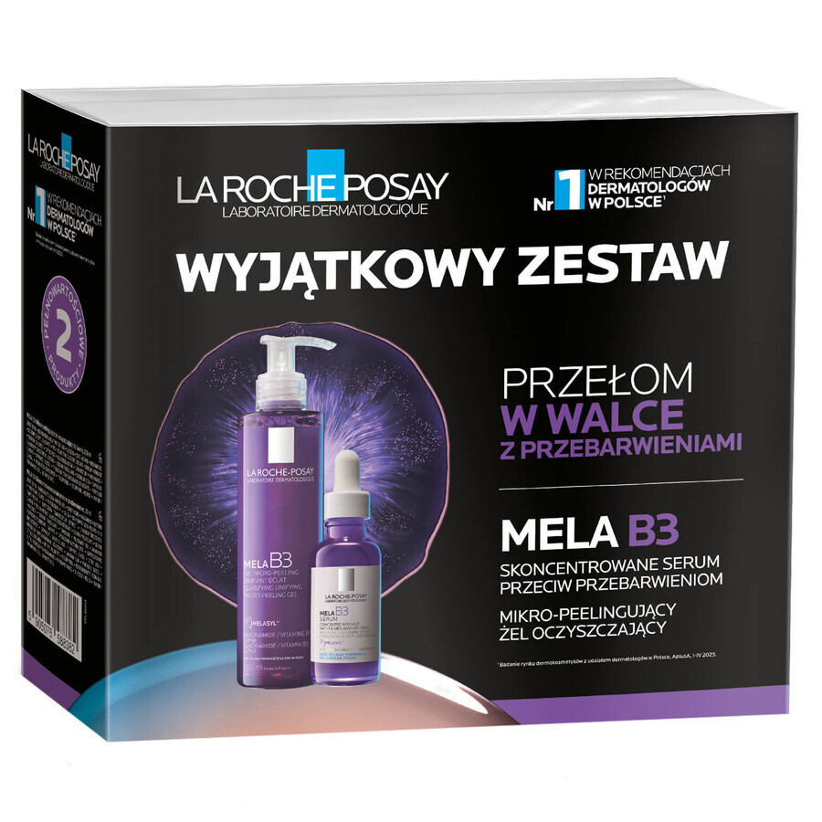 Kit La Roche-Posay Mela B3, gel de față micropeeling, 200 ml + ser anti-pigmentare, 30 ml