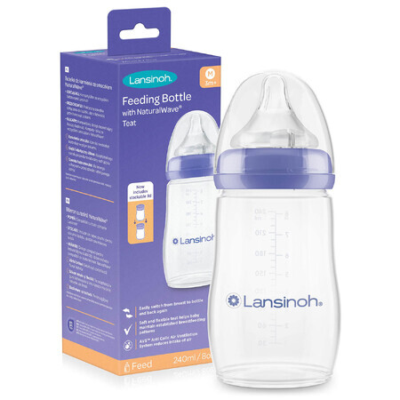 Lansinoh, biberon NaturalWave a flusso medio, 240 ml