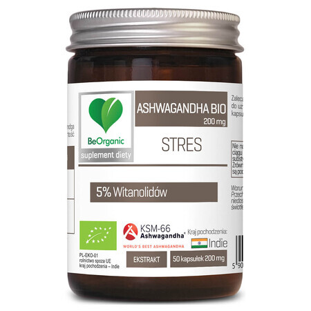 BeOrganic Ashwagandha Bio 200 mg, 5% Vitanolidi, 50 capsule