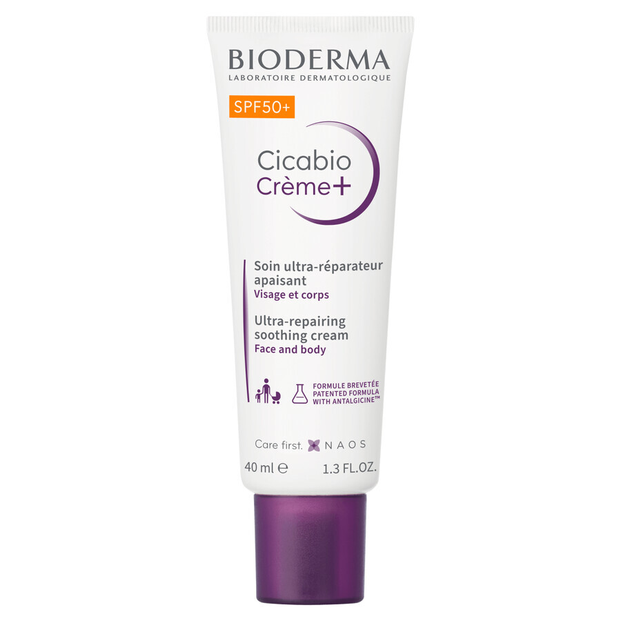 Bioderma Cicabio Creme+, cremă calmantă și reparatoare, SPF 50+, 40 ml