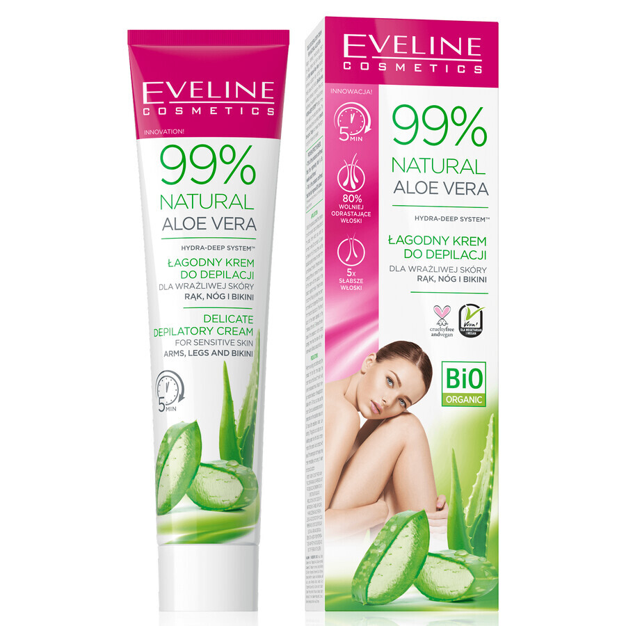 Eveline Cosmetics Crema depilatoria mani, piedi e bikini all'Aloe Vera naturale al 99% 125 ml