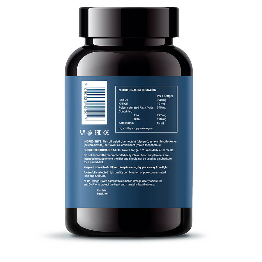 NFO Krill Oil Astaxanthin, krill oil with astaxanthin, 60 softgels