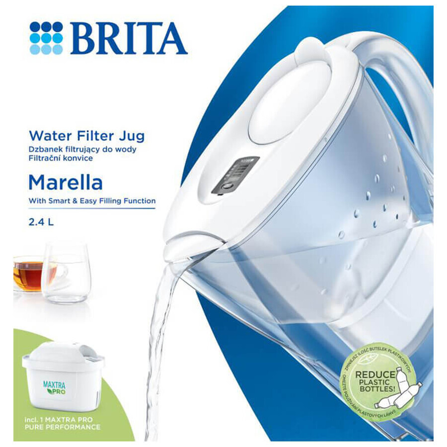 Brita Marella, caraffa con filtro 2,4 l, bianco + filtro Maxtra Pro Pure Performance, 1 pz.