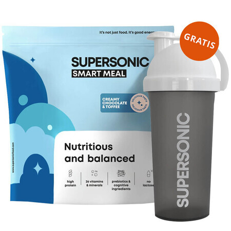 Supersonic Wholesome Smart Meal, aromă cremoasă de ciocolată și caramel, 1,3 kg + shaker, 700 ml gratuit