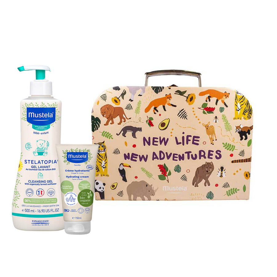 Mustela Stelatopia set, Mustela Stelatopia body wash from birth, 500 ml + face and body moisturizer from birth, 150 ml + box, 1 free