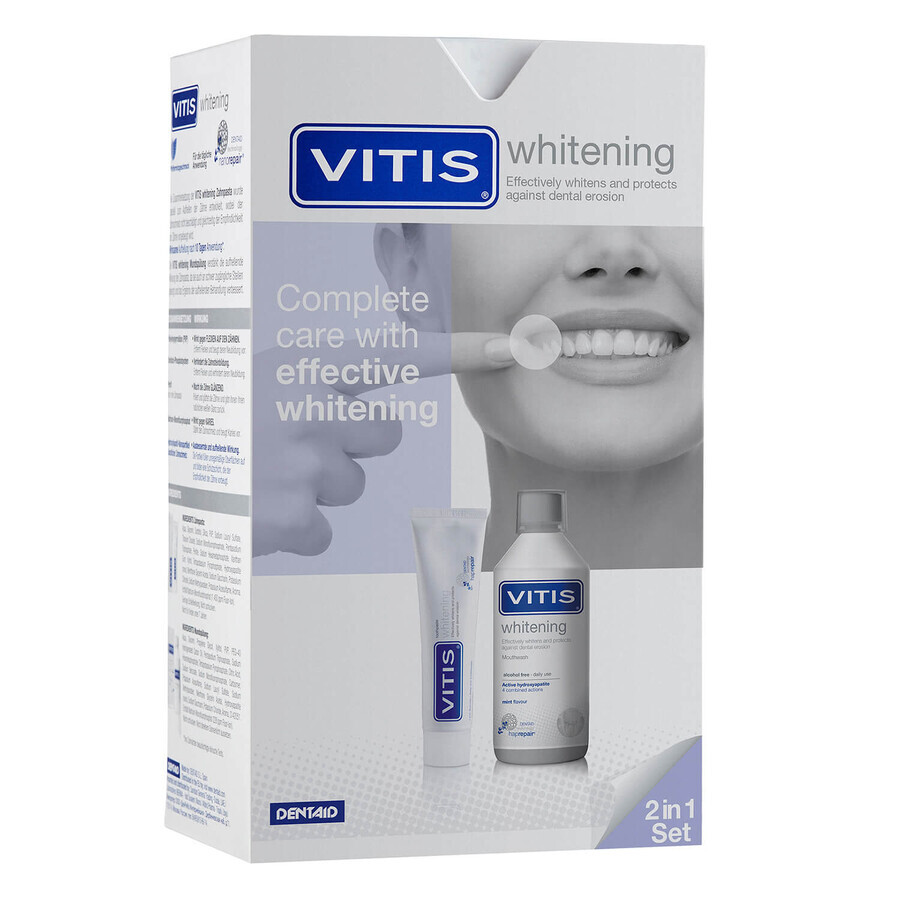 Vitis Whitening Kit, Mundspülung 500 ml + Zahnpasta 100 ml