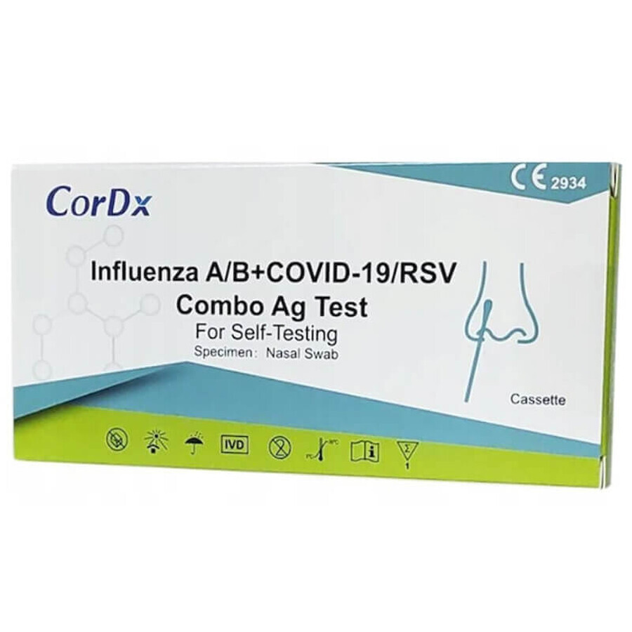 CorDx Influenza A/B + COVID-19/RSV Combo Ag, test antigenico per 4 virus, 1 pz.