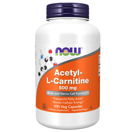 Now Foods Acetil L-Carnitină, acetil-L-carnitină 500 mg, 200 capsule vegetariene