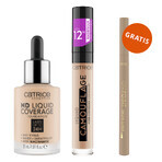 Catrice HD Liquid Coverage Foundation 24H, fondotinta liquido, 010 Light Beige, 30 ml + correttore liquido, 010 Porcellain, 5 ml + eye liner in omaggio