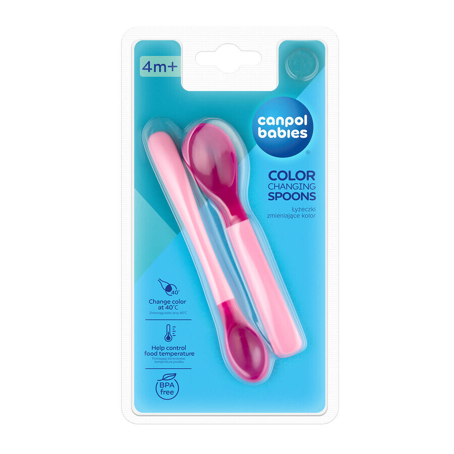 Canpol Babies, set di cucchiai magici che cambiano colore, rosa, 9/581, da 4 mesi, 2 pezzi