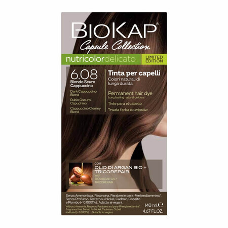 Biokap Nutricolor Delicato, hair color, 6.08 cappuccino dark blond, 140 ml