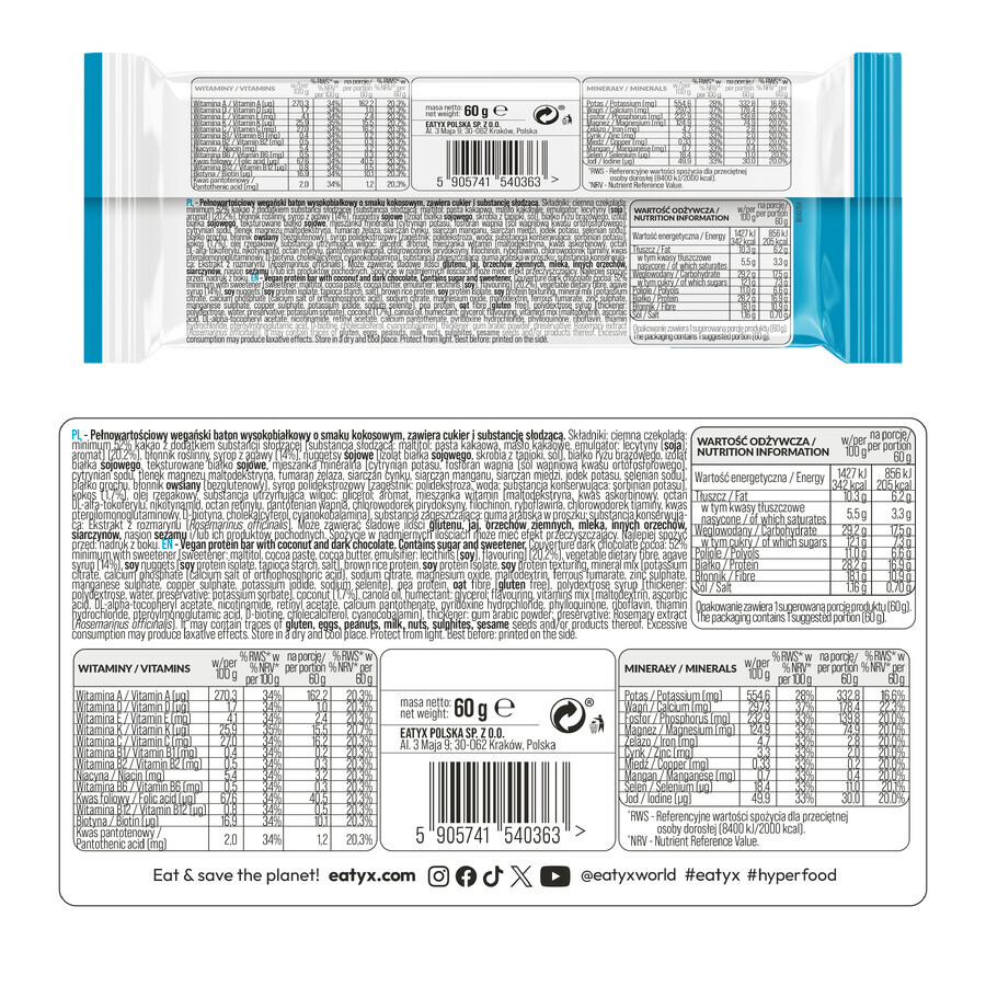 OSHEE Eatyx, meal stick, vegan, coconut, 60 g