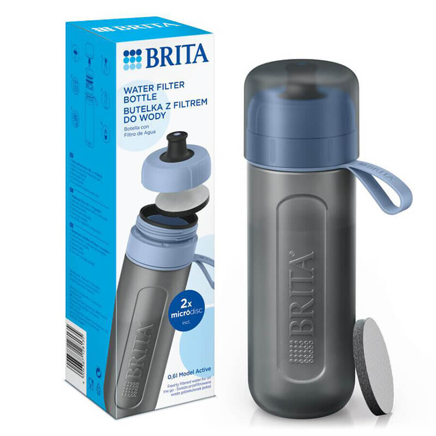 Brita Active, fles met 0,6 liter filter, blauw + MicroDisc filter, 2 stuks