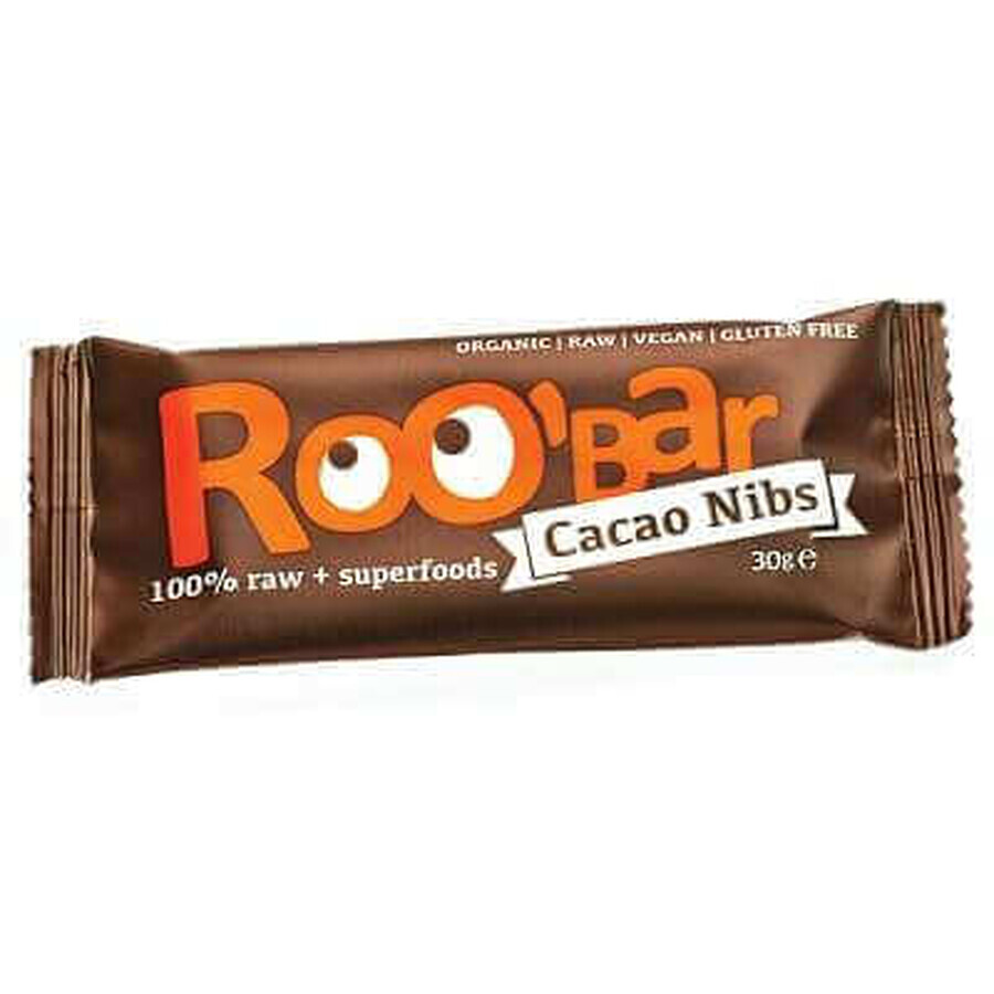 Raw Cocoa and Almond Crumb Organic Bar, 30gr, Roobar