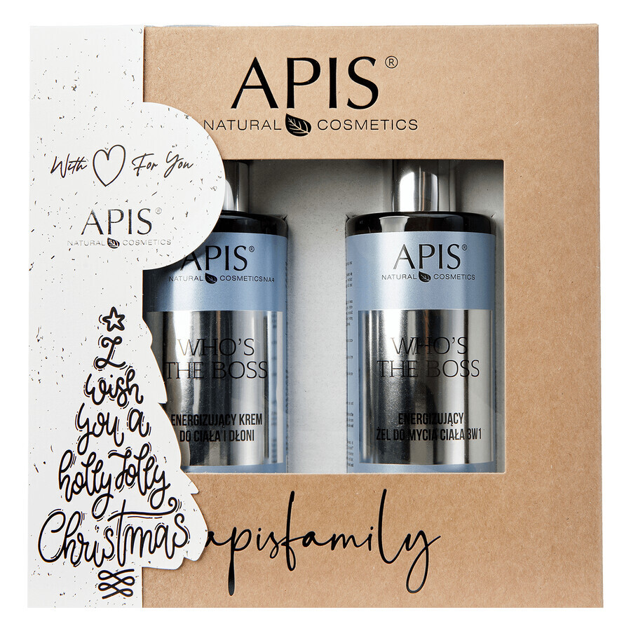 Apis Who's The Boss set, gel doccia corpo energizzante 3 in 1 300 ml + crema corpo e mani energizzante 300 ml